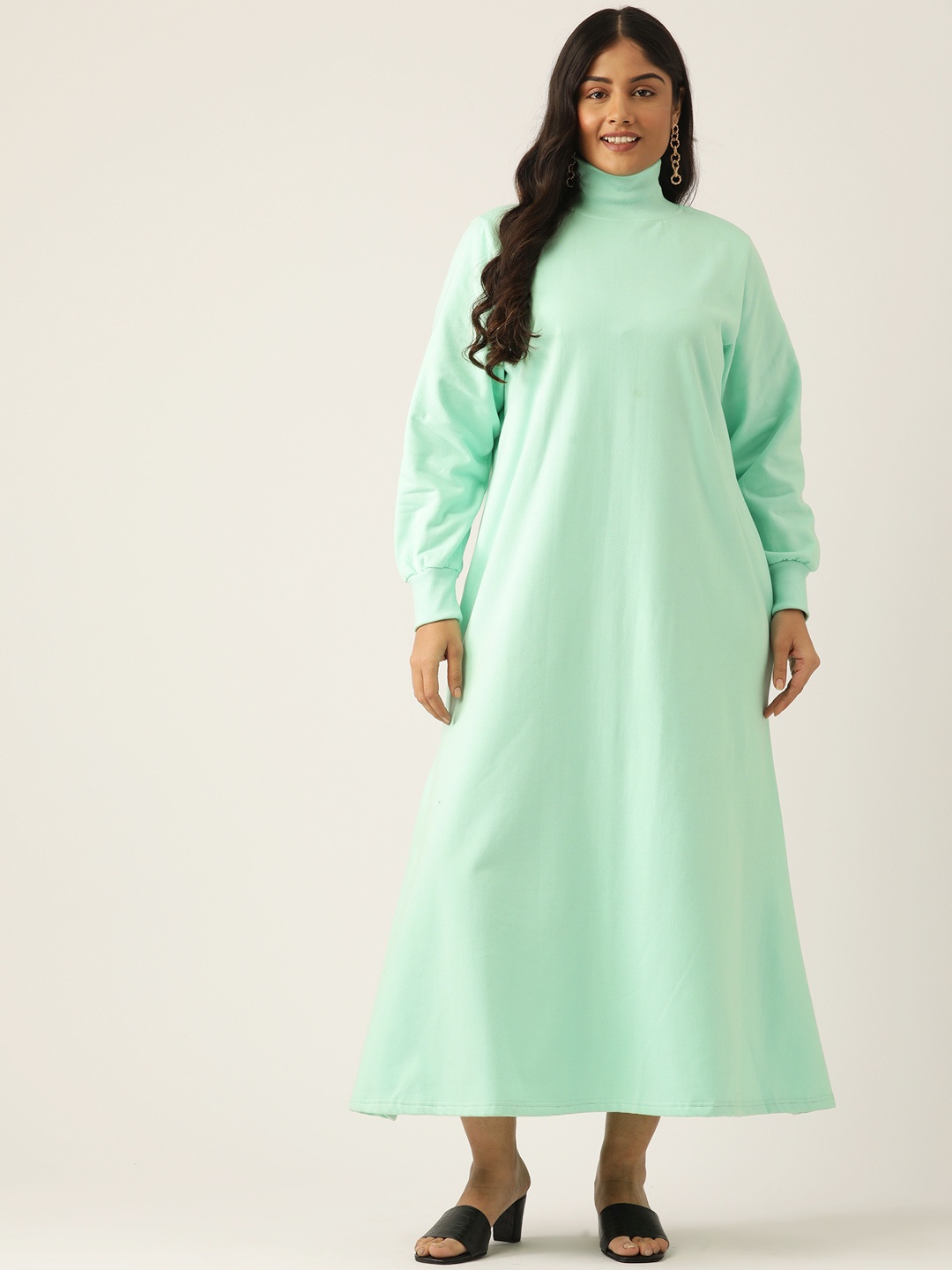 

theRebelinme Solid High Neck Knitted Maxi Dress, Sea green