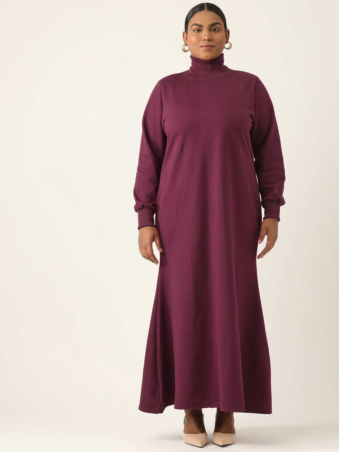 

theRebelinme Solid High Neck Knitted Maxi Maxi Dress, Burgundy