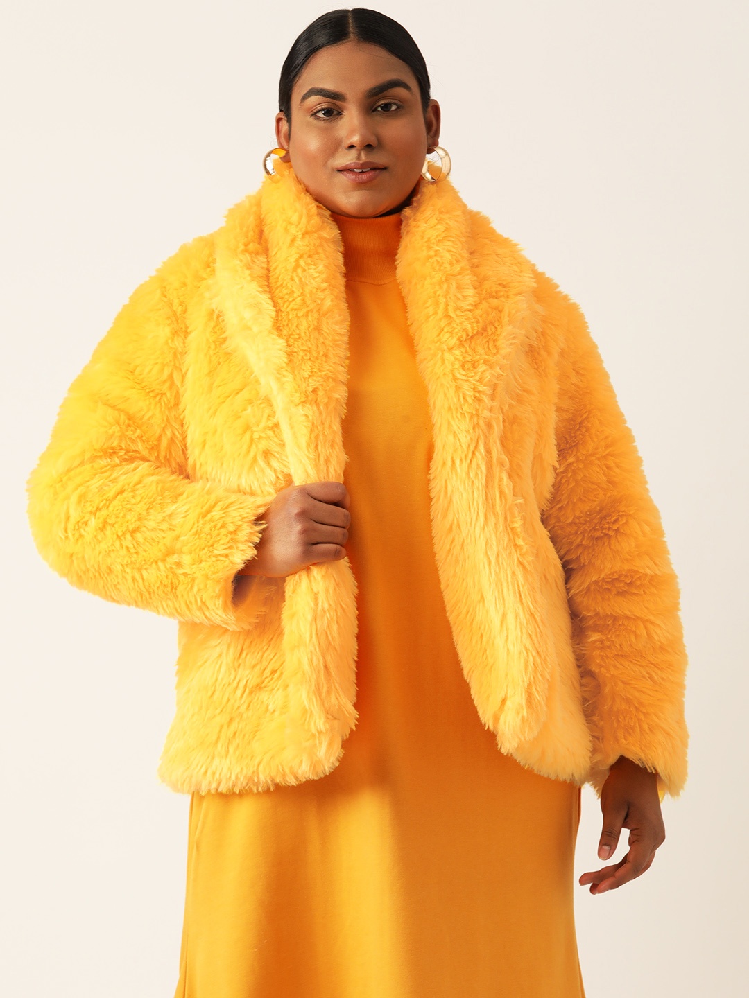 

theRebelinme Women Plus Size Lightweight Longline Open Front Jacket, Yellow
