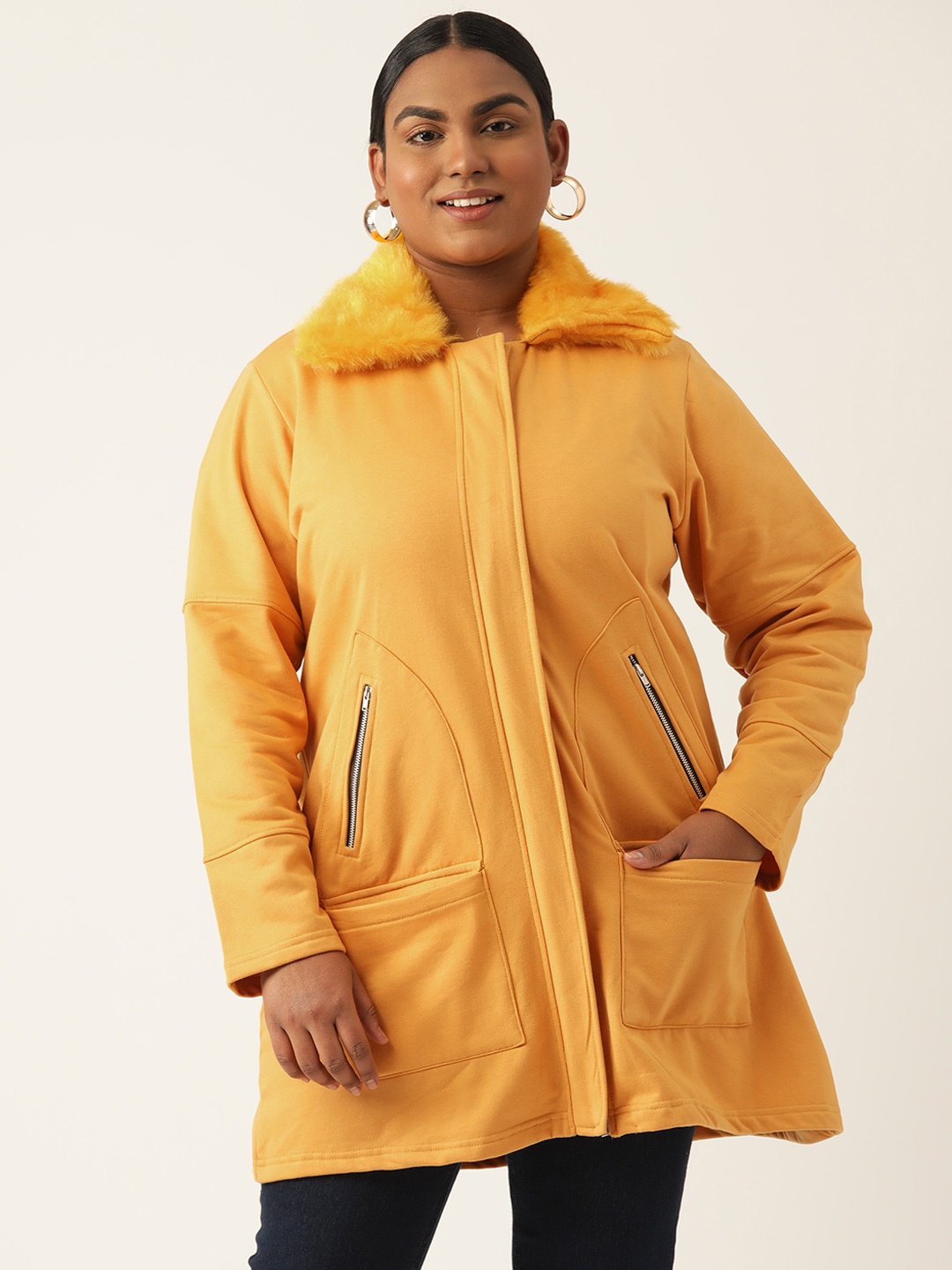 

theRebelinme Women Plus Size Fleece Longline Tailored Jacket, Yellow