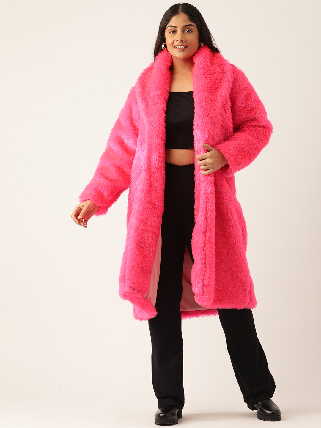 

theRebelinme Women Plus Size Lightweight Longline Open Front Jacket, Pink