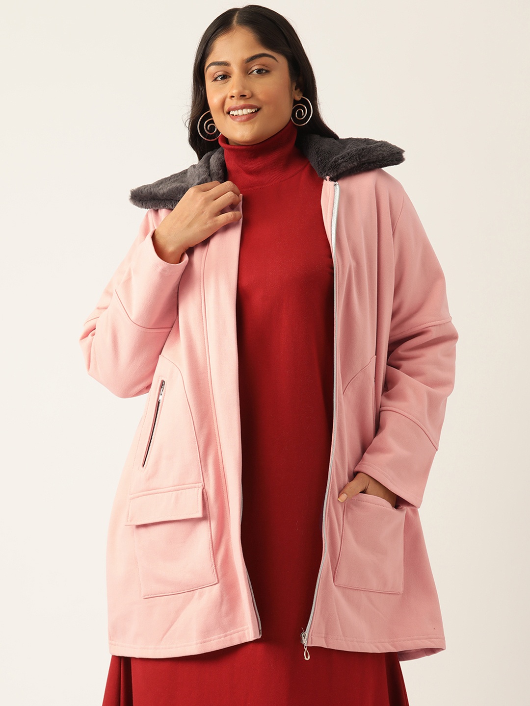 

theRebelinme Women Solid Longline Tailored Jacket, Pink