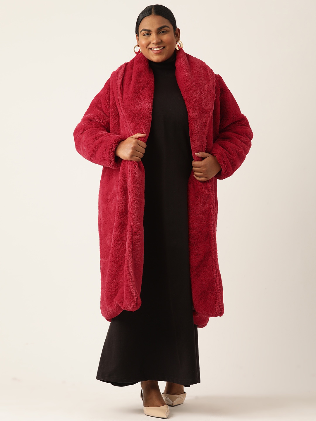 

theRebelinme Women Plus Size Lightweight Longline Open Front Jacket, Red