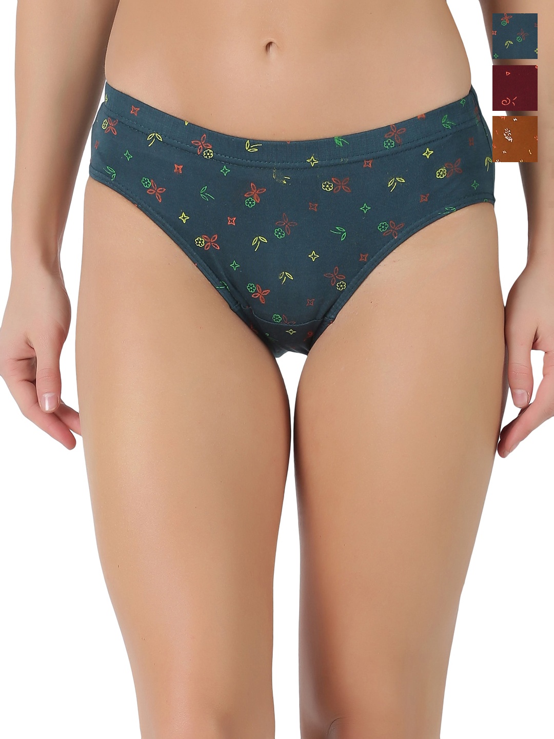 

Dollar Pack Of 3 Assorted Printed Anti Bacterial Pure Cotton Hipster Briefs