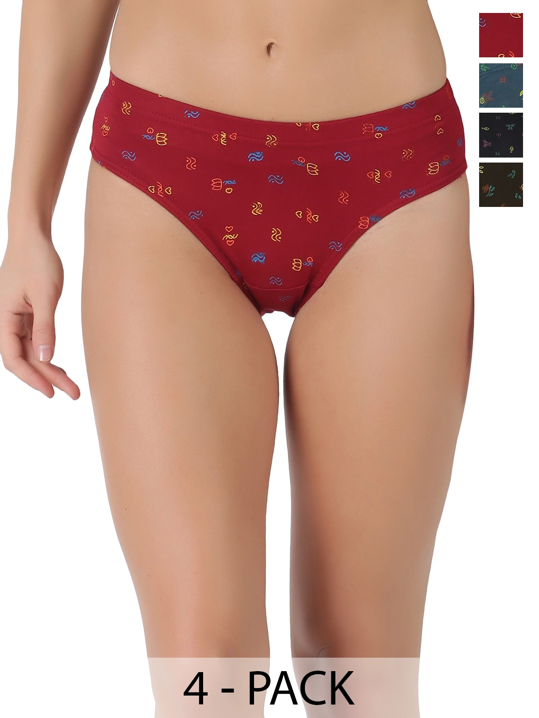 

Dollar Women Pack Of 5 Assorted Printed Pure Cotton Hipster Briefs MLHPT-01P-PO5-ASST3, Red