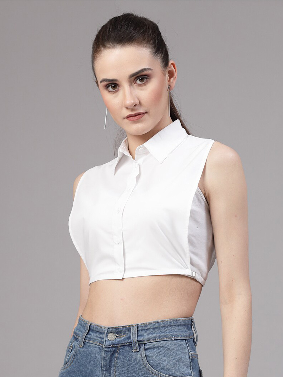 

Style Quotient White Spread Collar Opaque Classic Regular Fit Crop Shirt