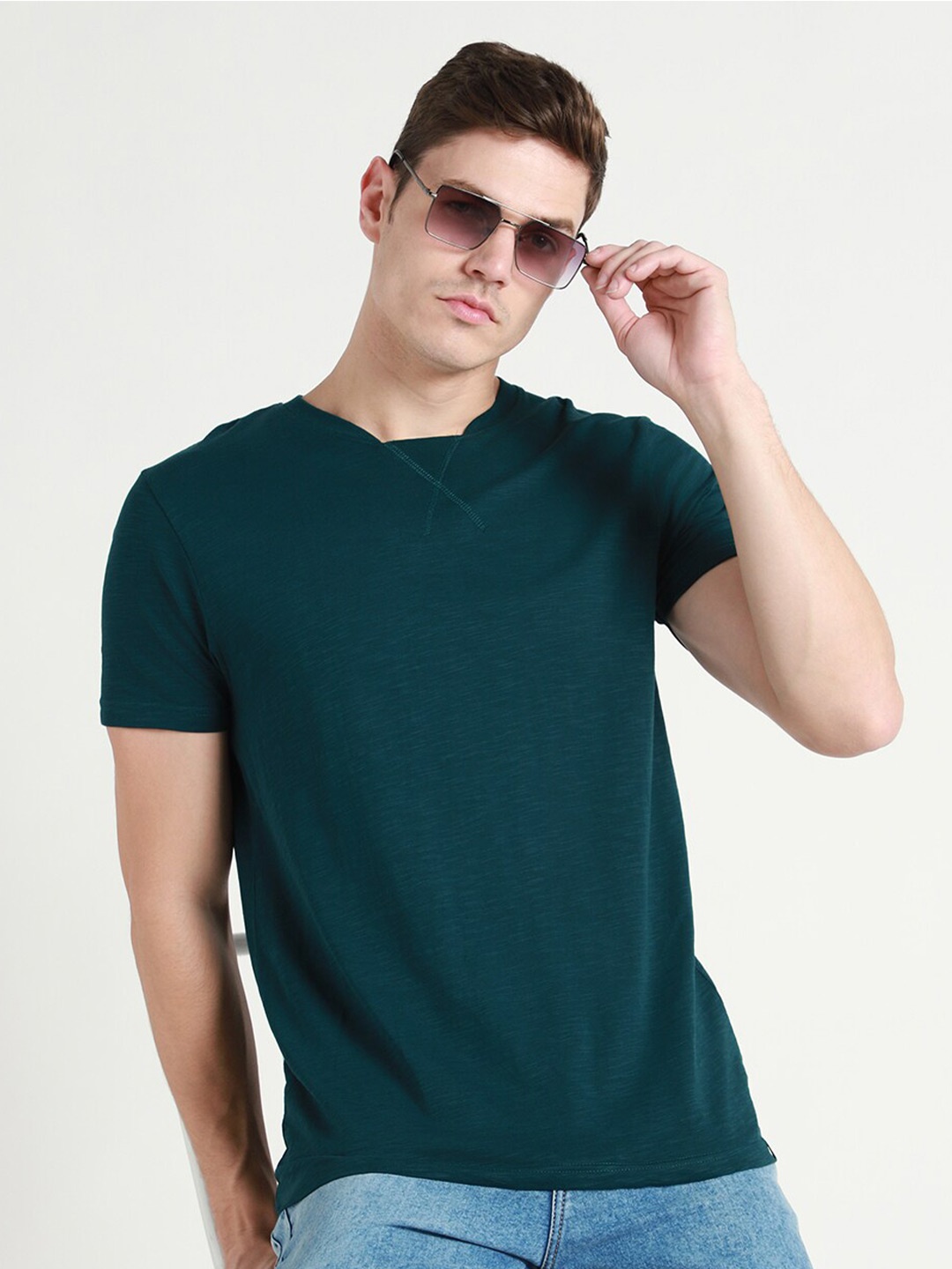 

Dennis Lingo Round Neck Cotton T-Shirt, Teal