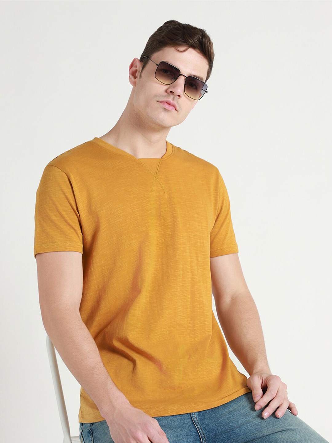 

Dennis Lingo Cotton Round Neck T-shirt, Mustard