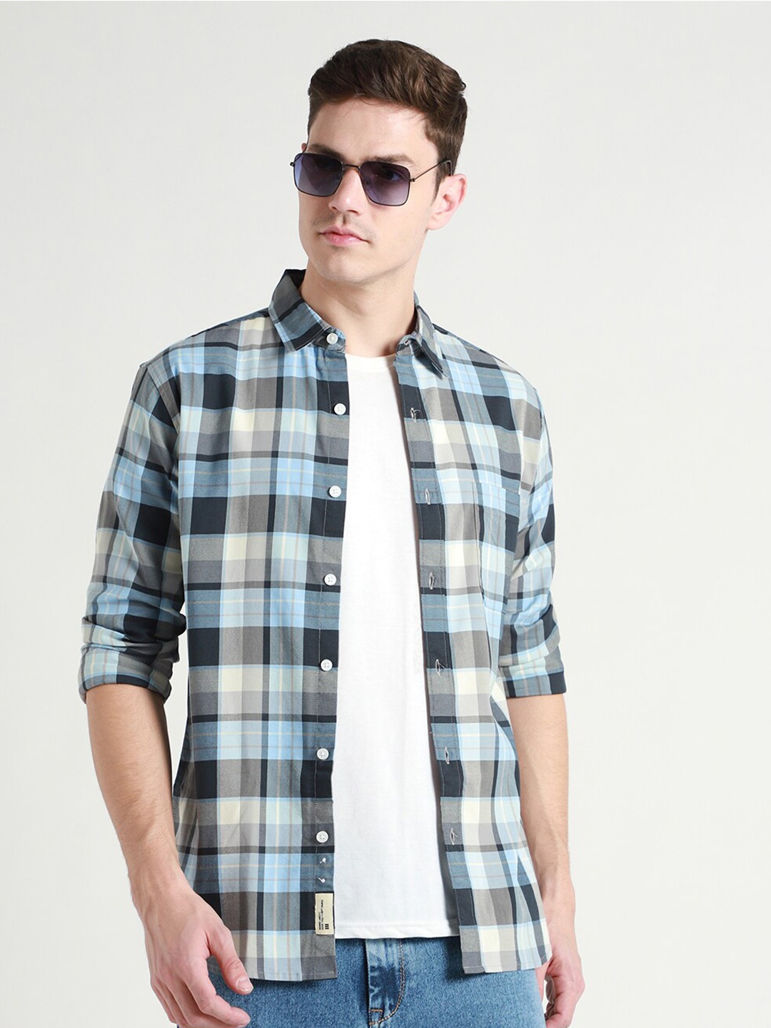 

Dennis Lingo Tartan Checked Cotton Slim Fit Opaque Casual Shirt, Blue