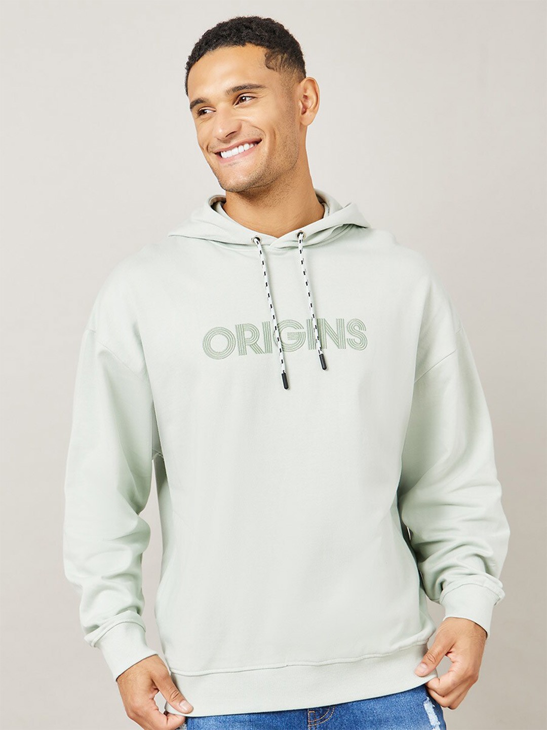 

Styli Hooded Oversized Fleece Pullover With Front Embroidery, Green