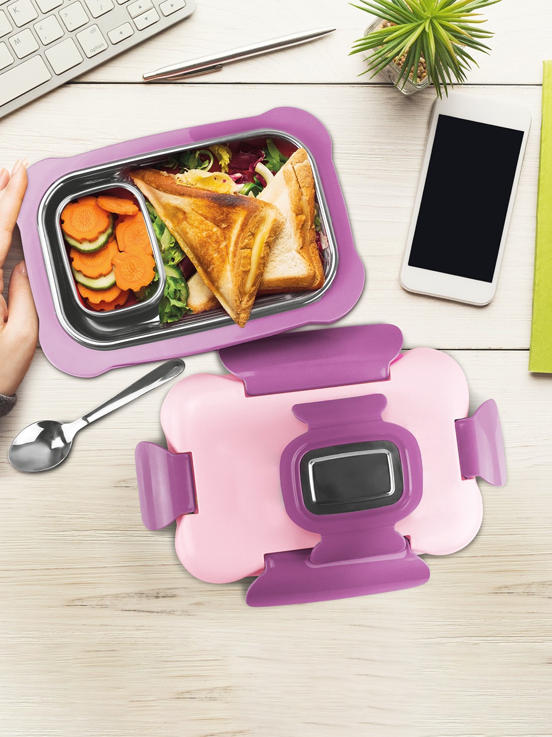 

Milton Pink More Meal Large Tiffin Box with Container & Spoon 770 ml + 175 ml
