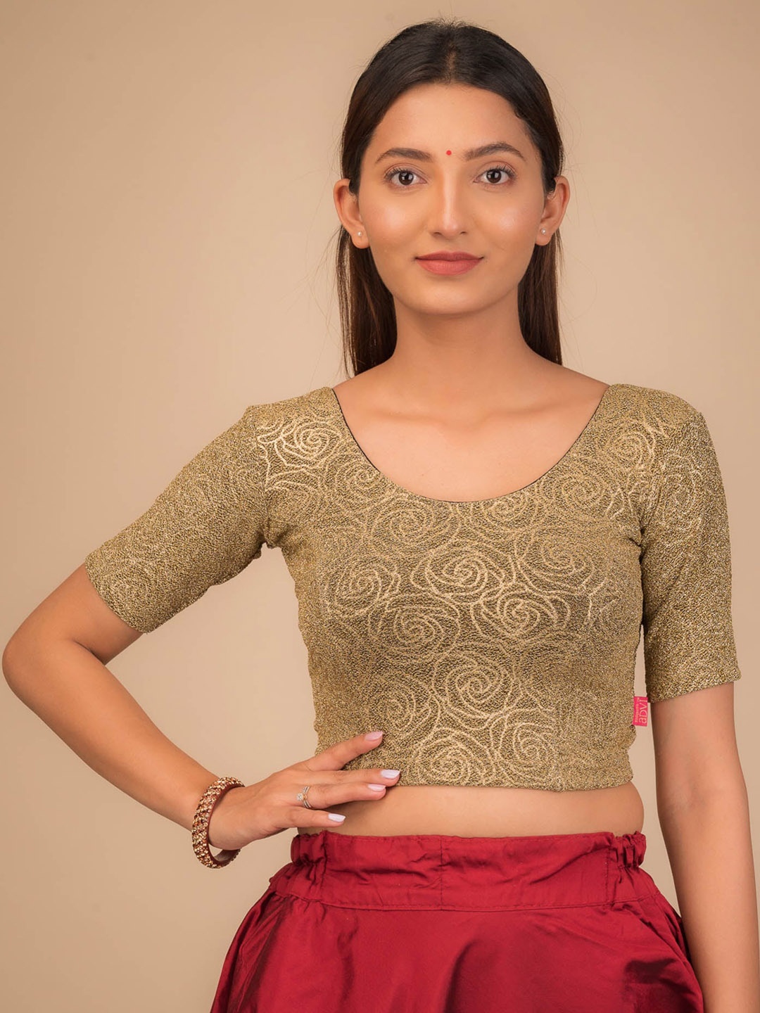 

Bindigasm's Advi Self Design Stretchable Saree Blouse, Gold