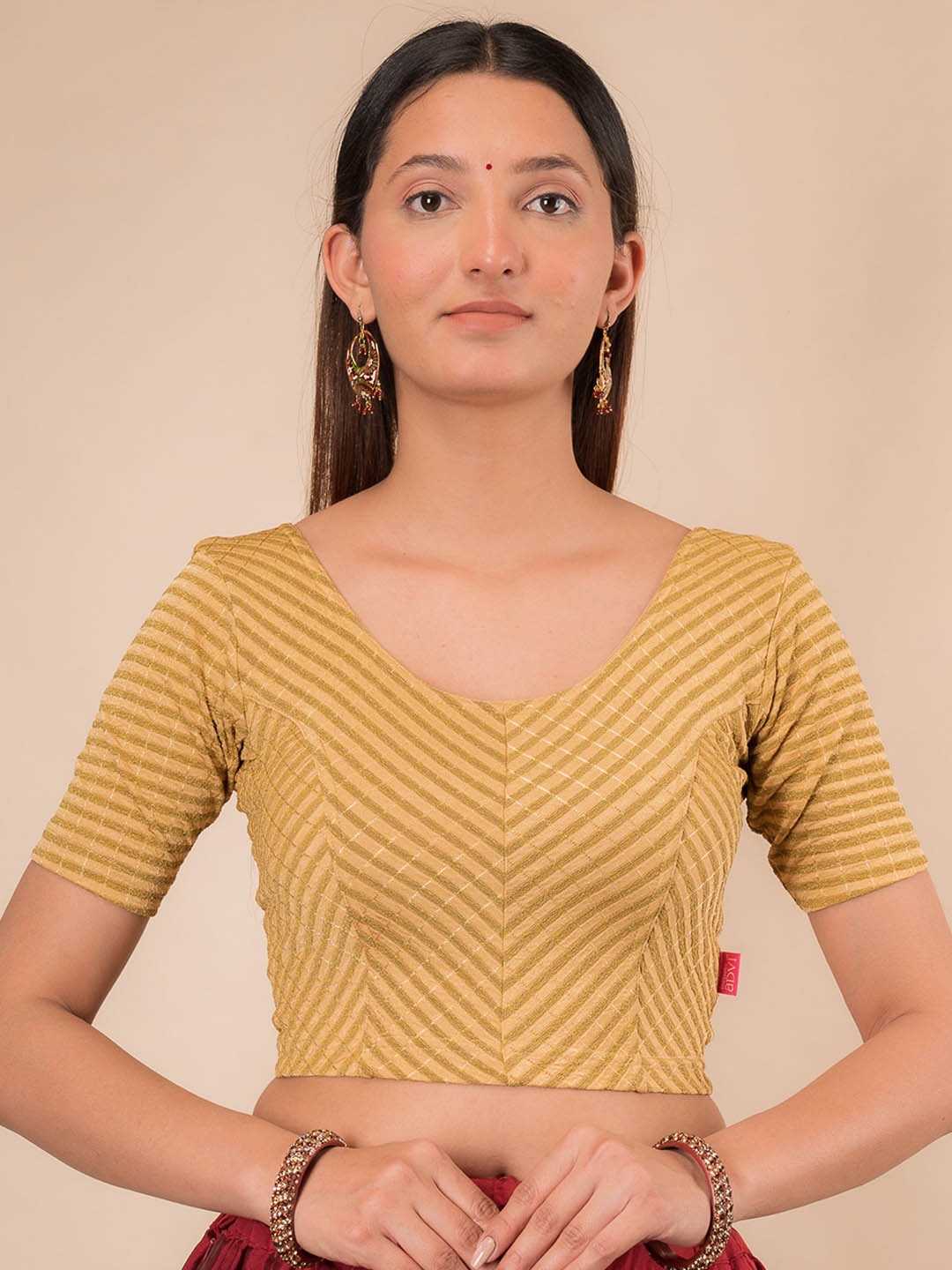

Bindigasm's Advi Self-Design Stretchable Jacquard Saree Blouse, Gold