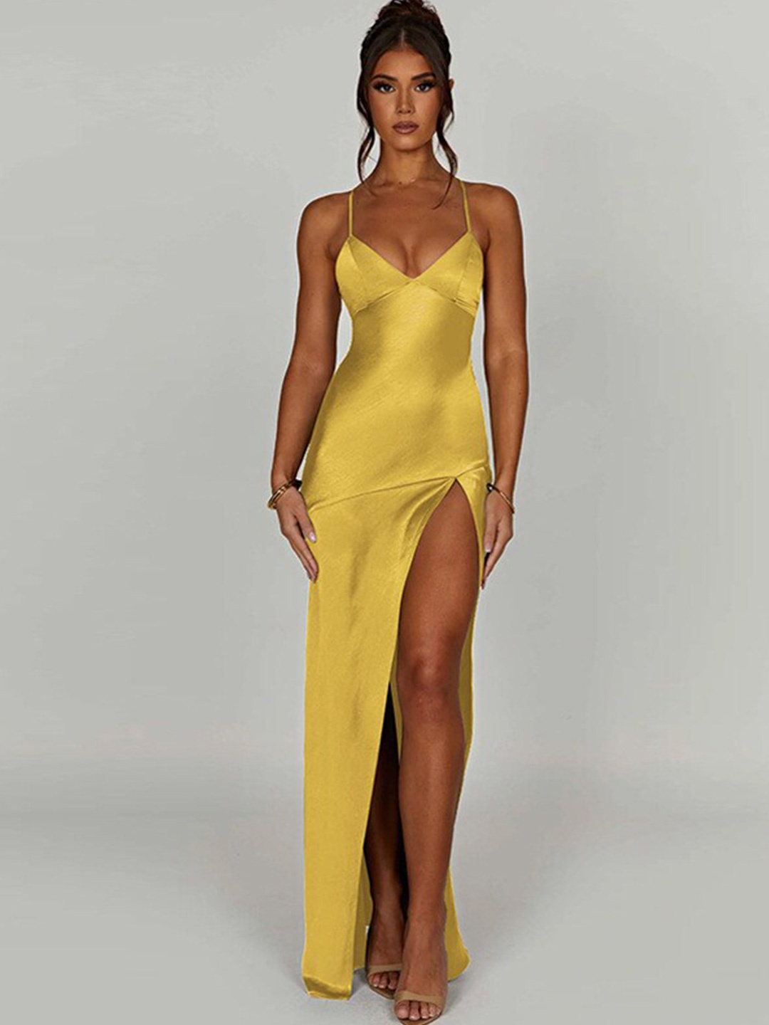 

StyleCast Shoulder Straps Bodycon Maxi Dress, Yellow