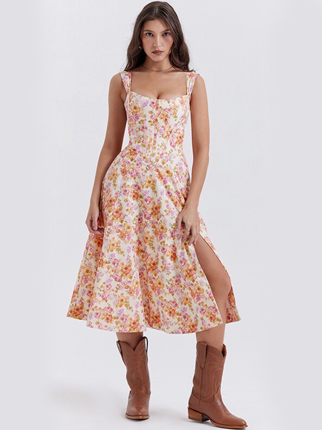 

StyleCast Floral Print Square Neck A-Line Dress, Orange