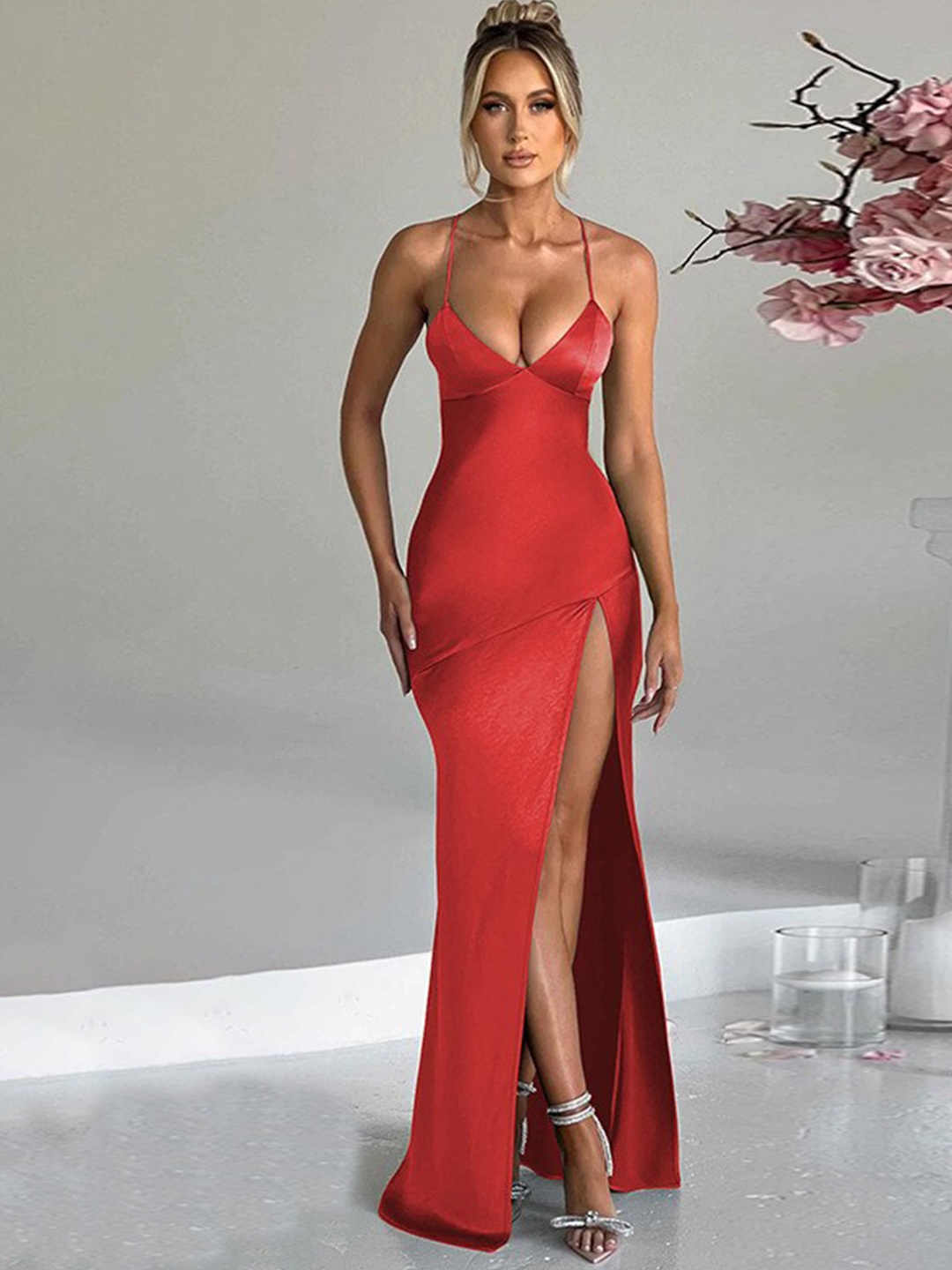 

StyleCast Bodycon Shoulder Straps Maxi Dress, Red