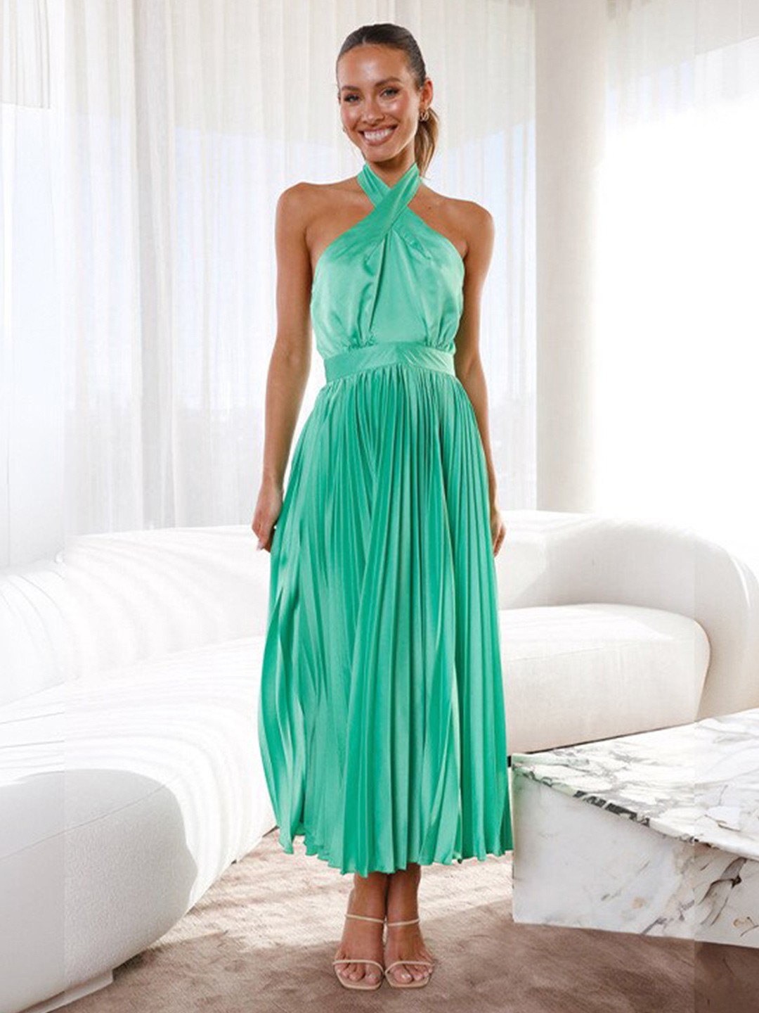 

StyleCast Tie-Up Neck A-Line Midi Dress, Green
