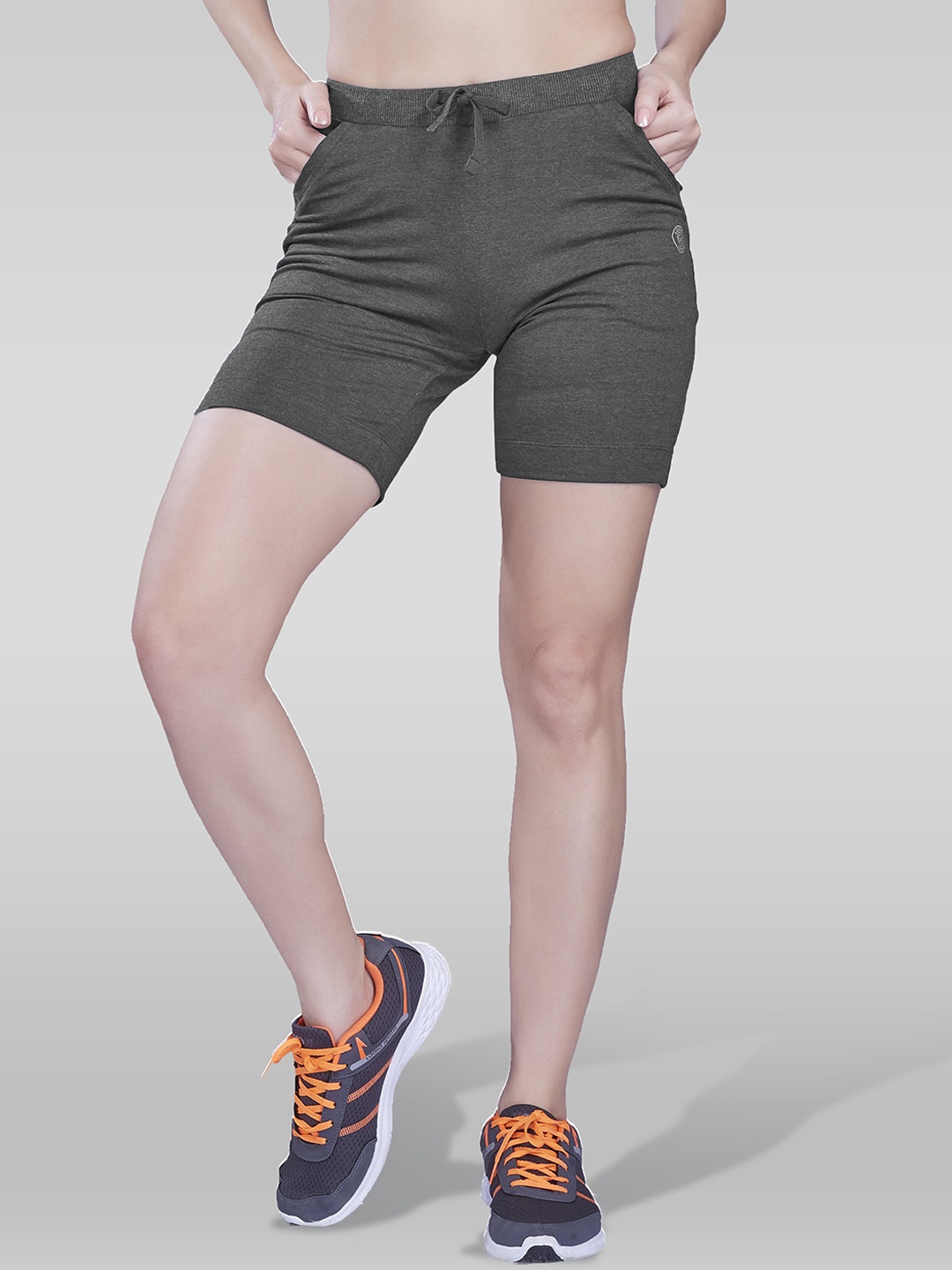 

LAASA SPORTS Women Slim Fit Mid Rise Dri-FIT Cotton Sports Shorts, Grey