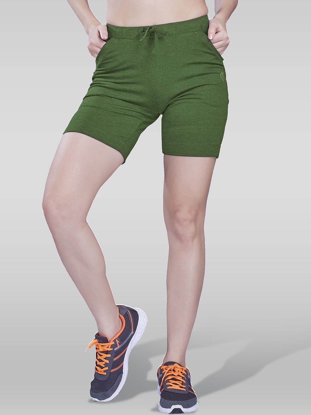 

LAASA SPORTS Women Slim Fit Mid Rise Dri-FIT Cotton Sports Shorts, Green