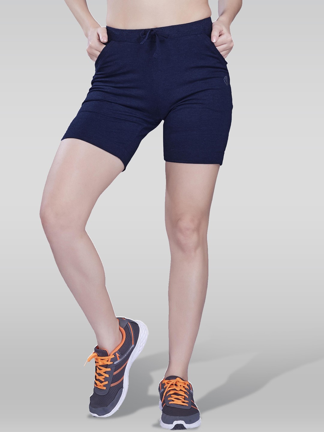 

LAASA SPORTS Women Slim Fit Mid Rise Dri-FIT Cotton Sports Shorts, Blue