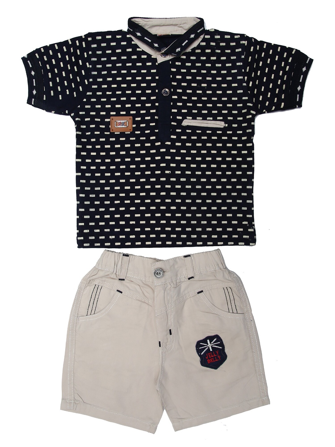 

BAESD Boys Printed Pure Cotton Polo Collar T-Shirt With Shorts, Navy blue