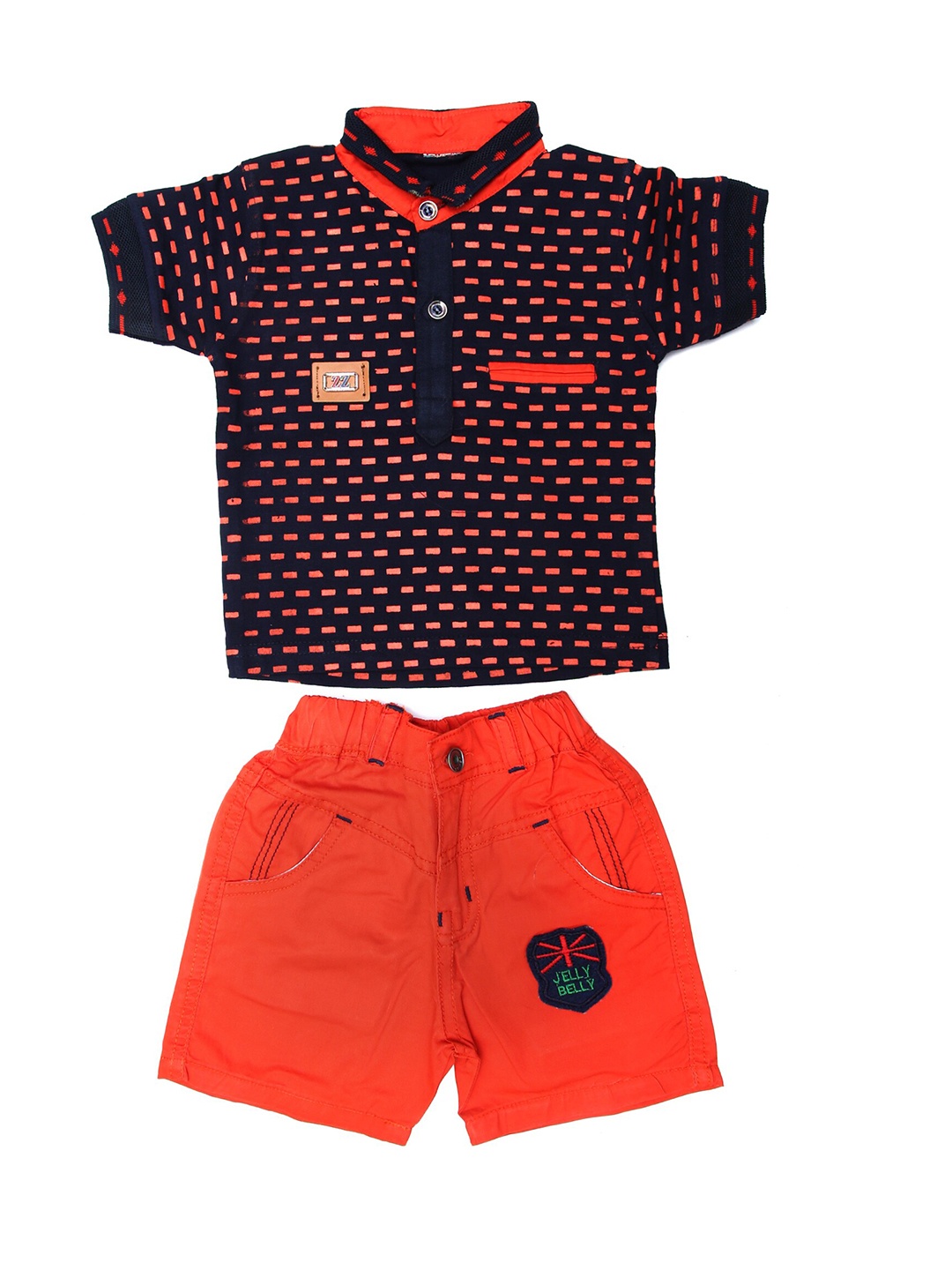 

BAESD Boys Printed Pure Cotton Polo Collar T-shirt With Denim Shorts, Navy blue