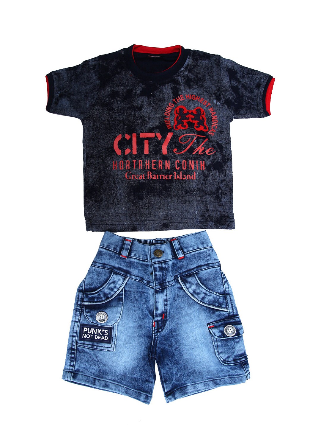 

BAESD Boys Printed Pure Cotton Round Neck T-shirt With Denim Shorts, Black