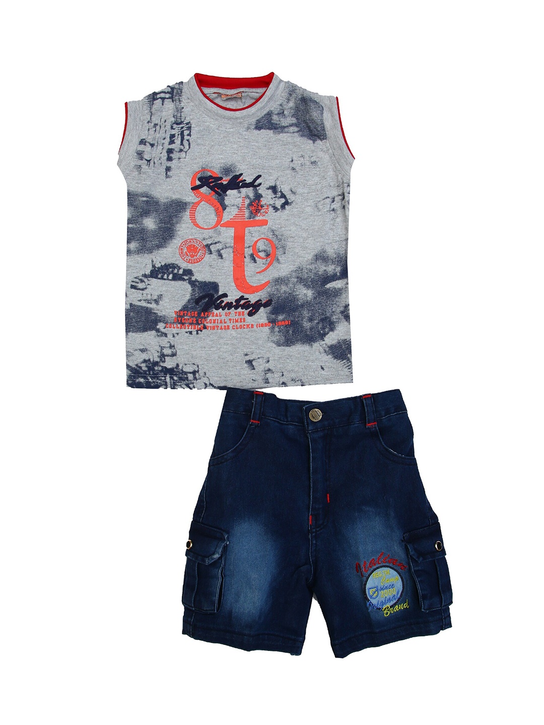 

BAESD Boys Printed T-Shirt With Shorts, Grey