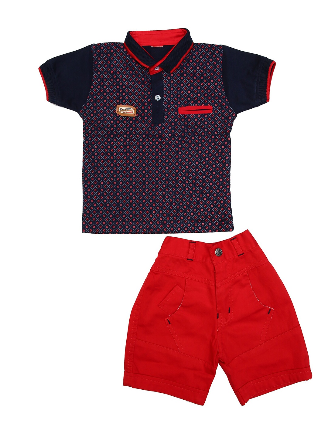 

BAESD Boys Printed Pure Cotton Polo Collar T-shirt With Denim Shorts, Navy blue