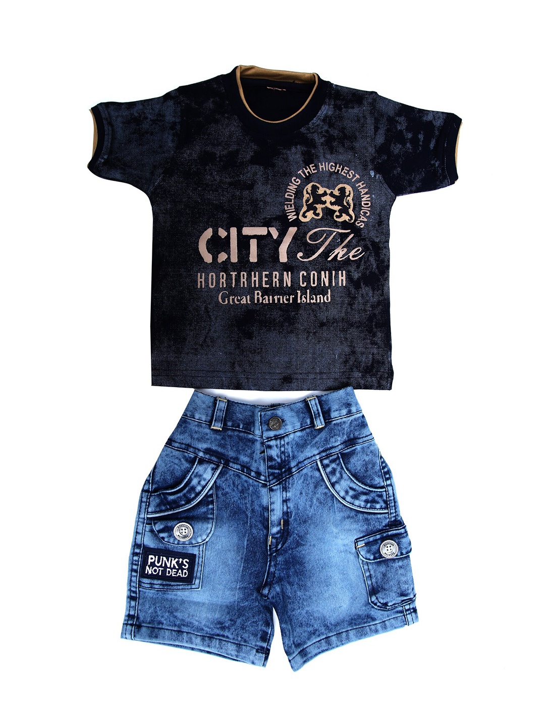 

BAESD Boys Printed T-shirt with Shorts, Black