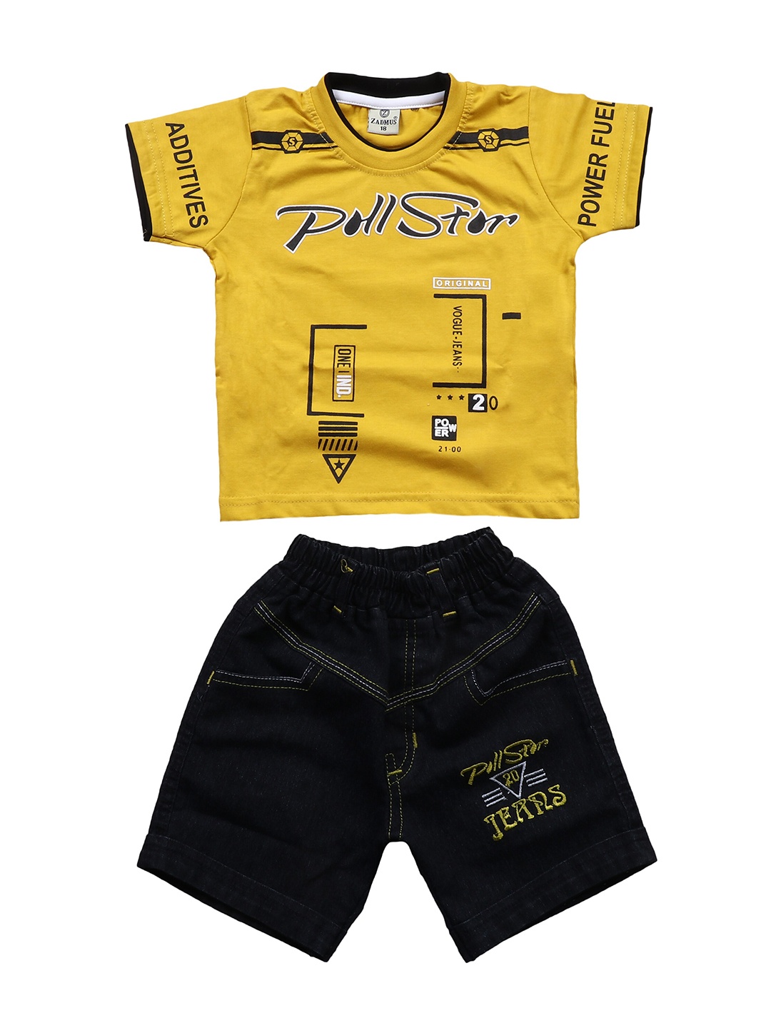 

BAESD Boys Printed Pure Cotton Round Neck T-Shirt With Denim Shorts, Yellow