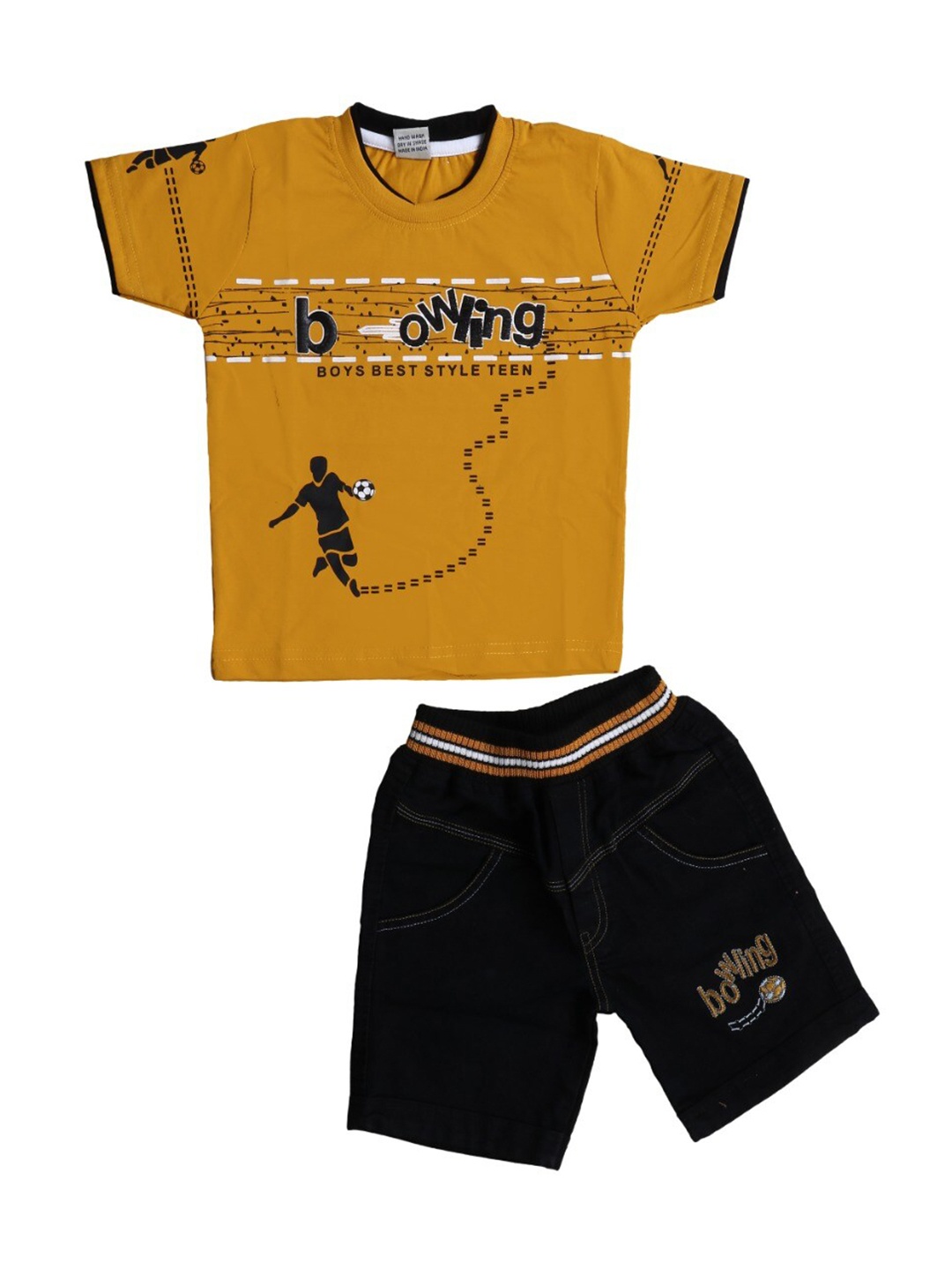 

BAESD Boys Printed Pure Cotton T-shirt with Shorts, Yellow