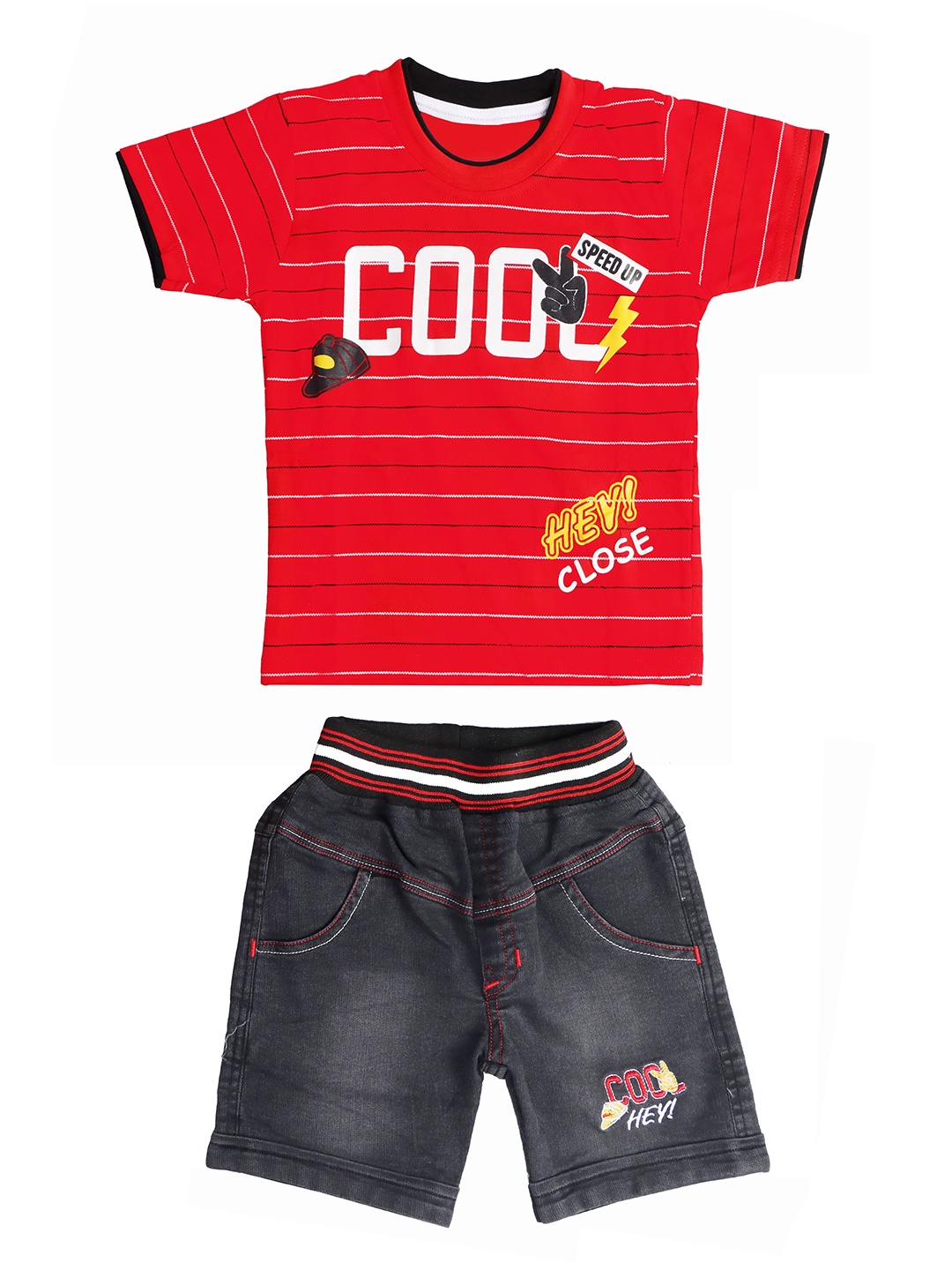 

BAESD Boys Printed T-Shirt With Shorts, Red