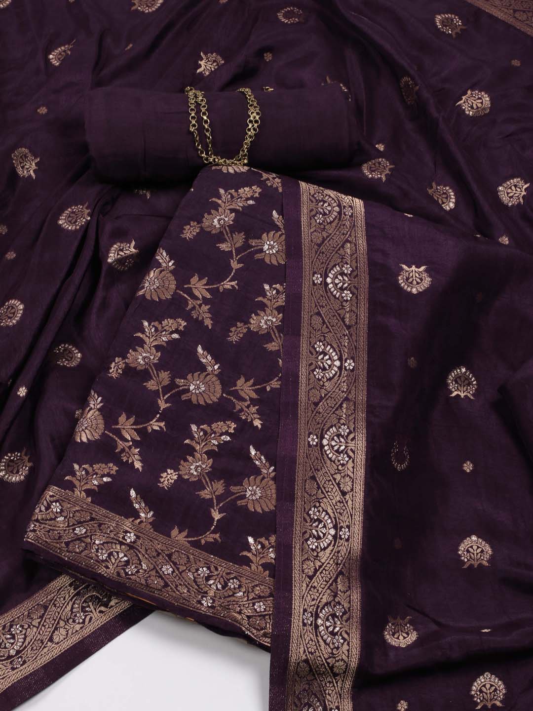 

Meena Bazaar Floral Woven Design Art Silk Unstitched Dress Material, Purple