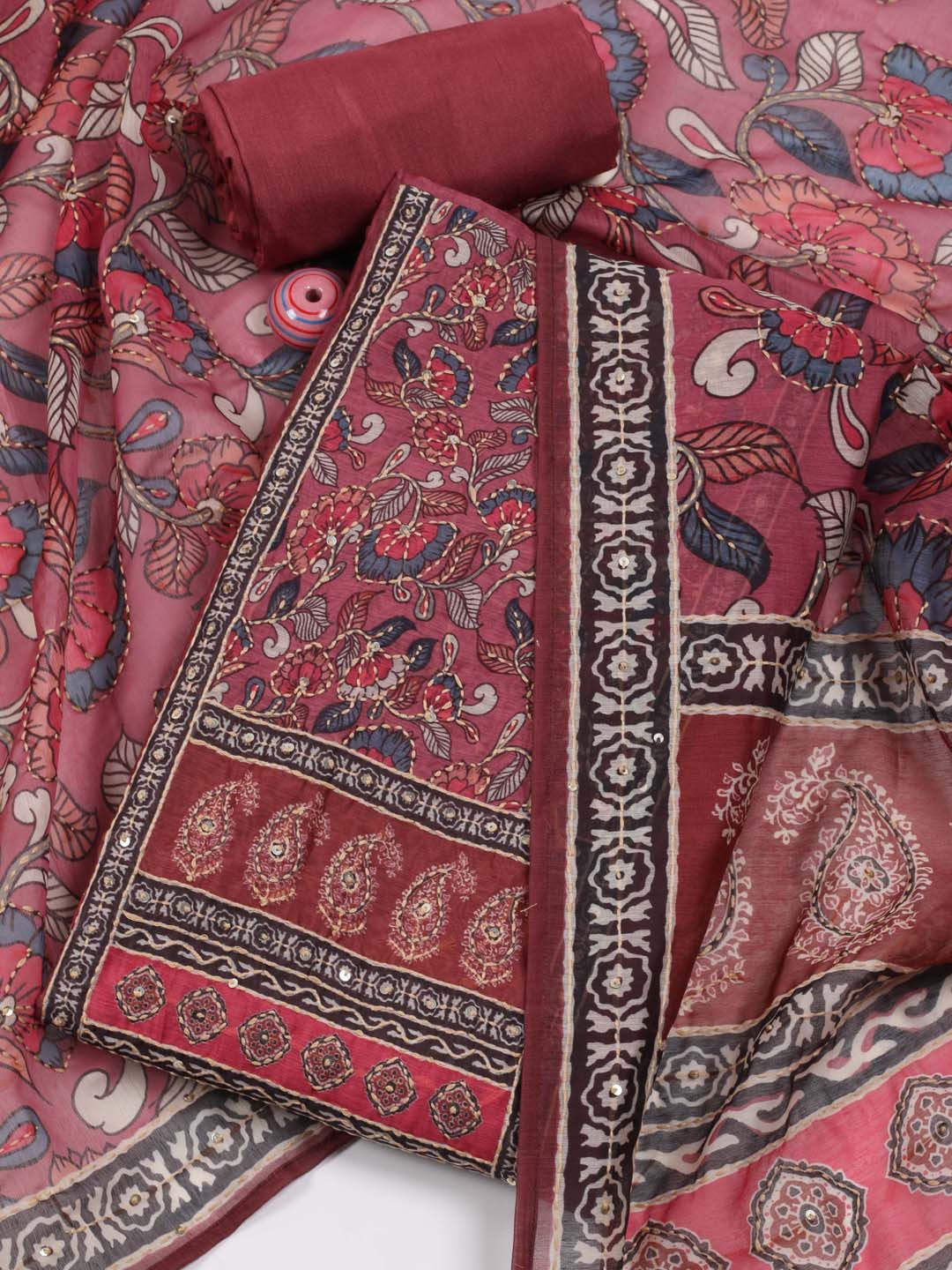 

Meena Bazaar Floral Printed Unstitched Dress Material, Pink