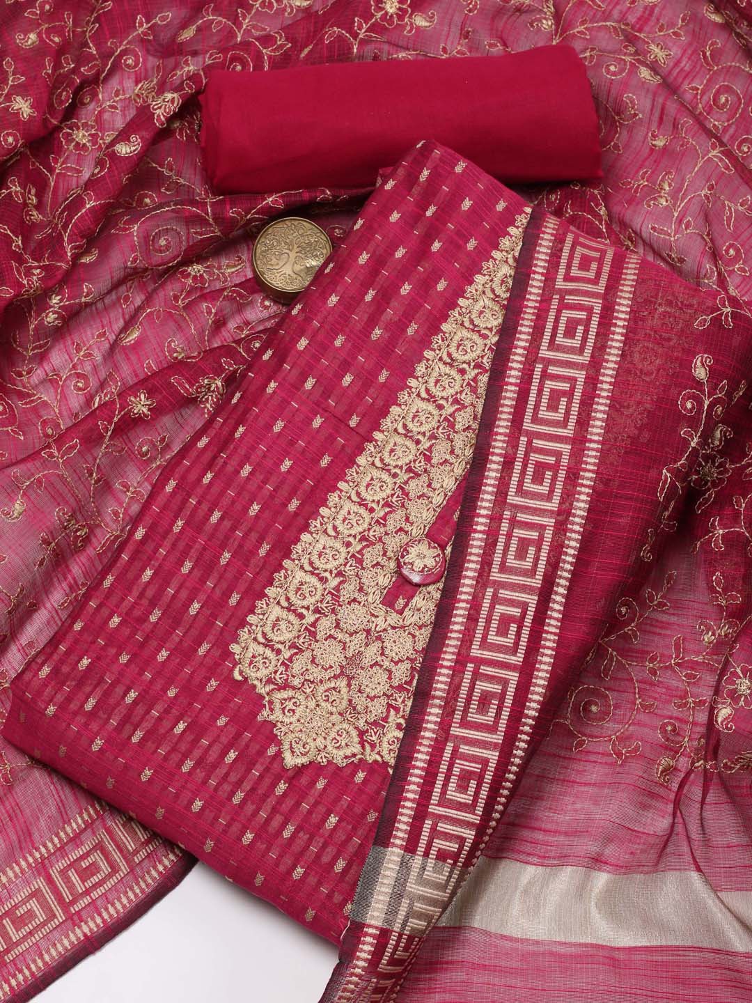 

Meena Bazaar Floral Embroidered Unstitched Dress Material, Pink