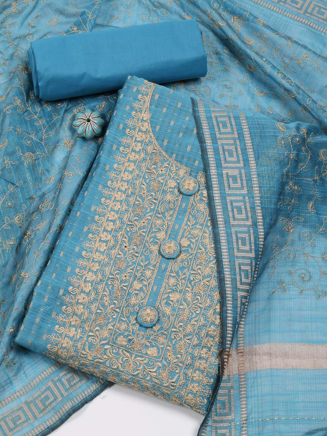 

Meena Bazaar Floral Embroidered Unstitched Dress Material, Blue