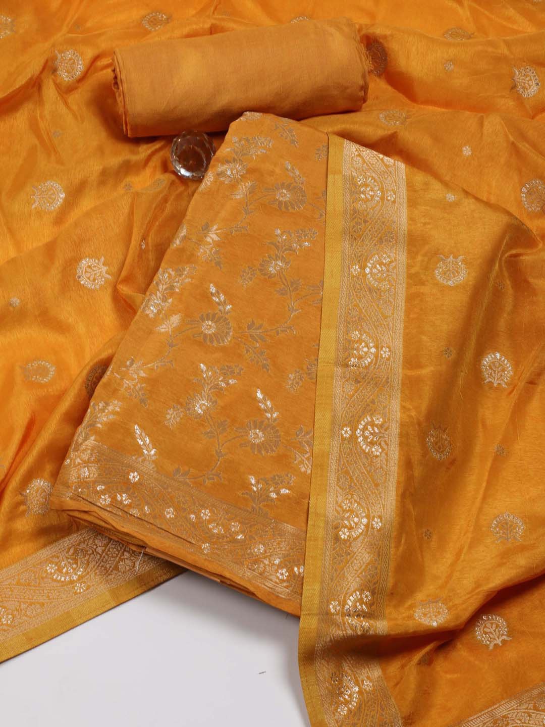 

Meena Bazaar Woven Design Art Silk Unstitched Dress Material, Mustard