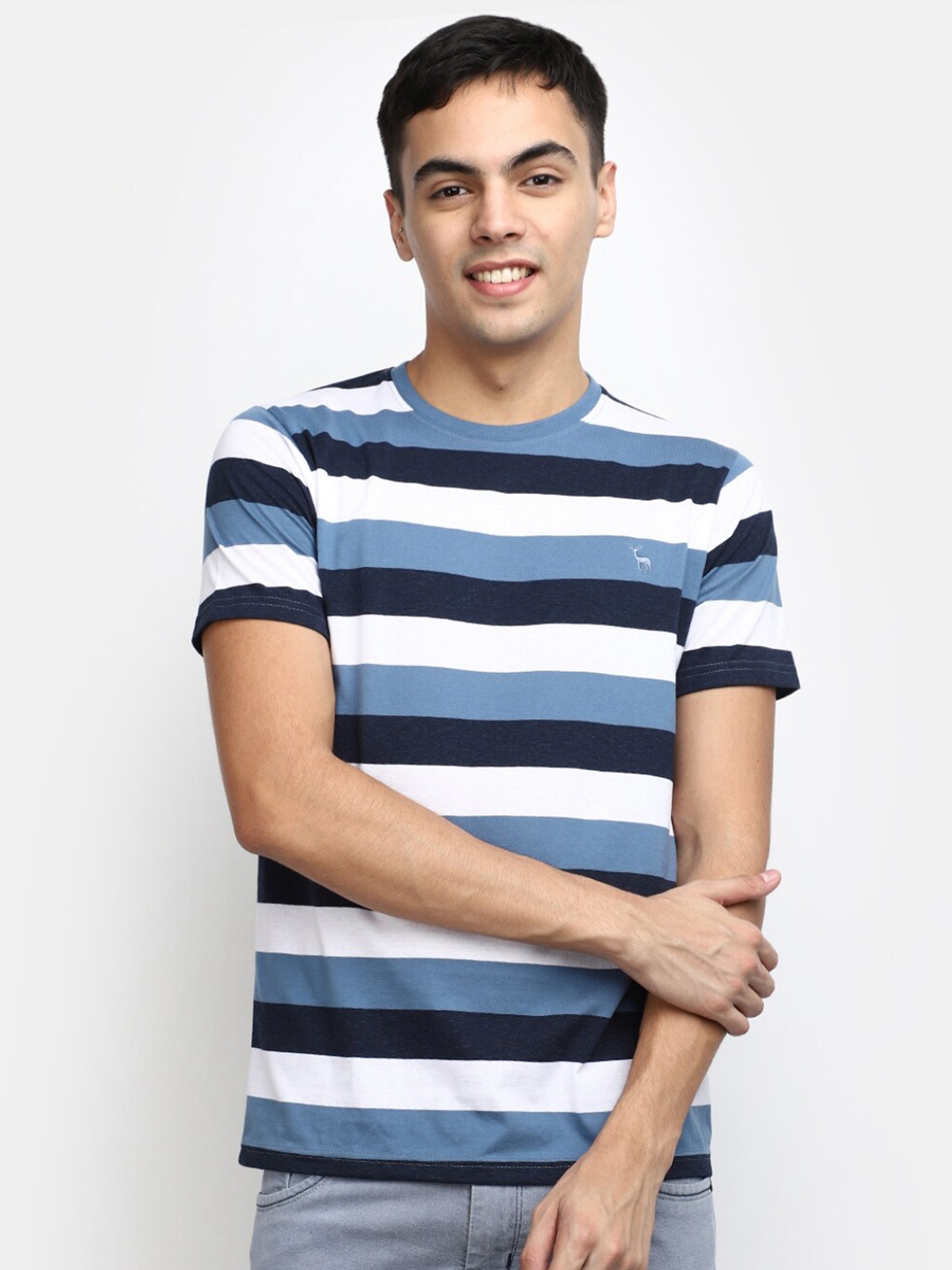 

V-Mart Striped Cotton T-shirt, Blue