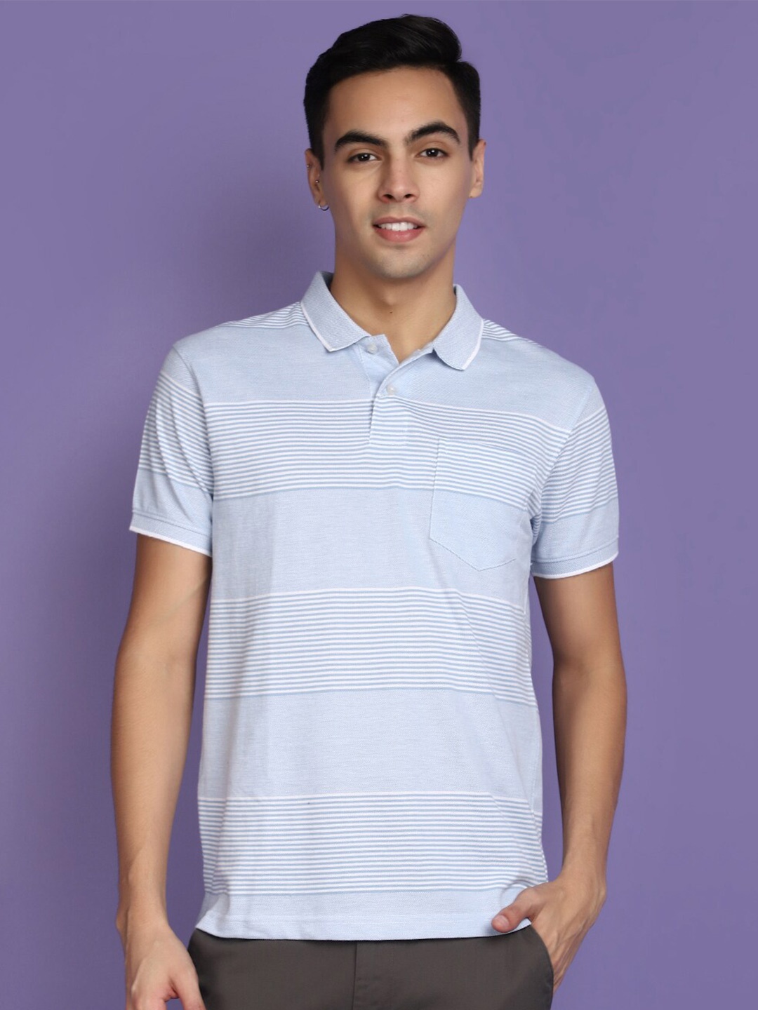 

V-Mart Striped Cotton Polo Collar T-shirt, Blue