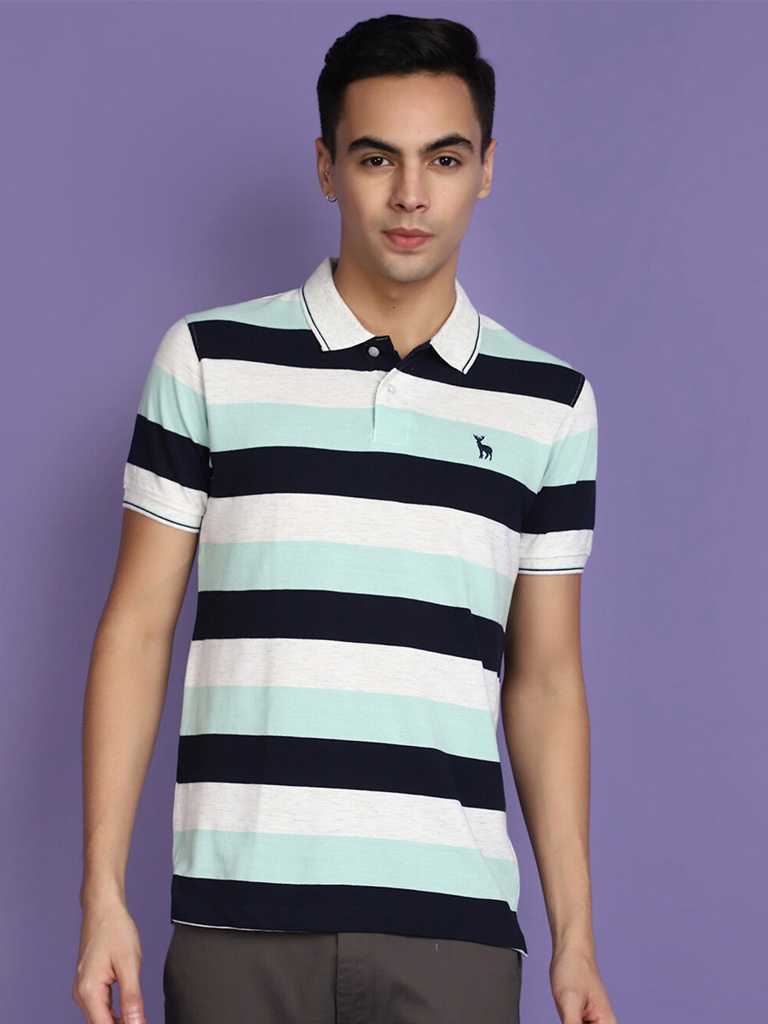 

V-Mart Striped Cotton Polo Collar T-shirt, Green