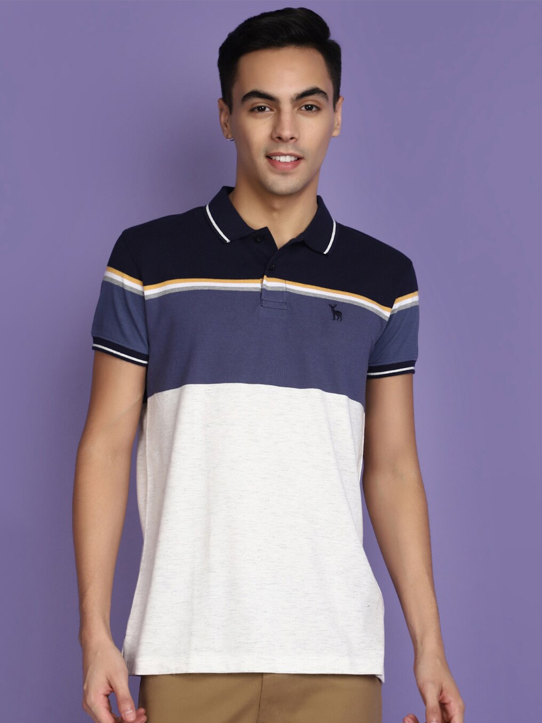 

V-Mart Colourblocked Cotton Polo Collar T-shirt, Blue