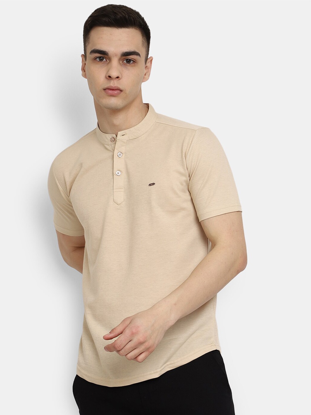 

V-Mart Band Collar T-shirt, Brown