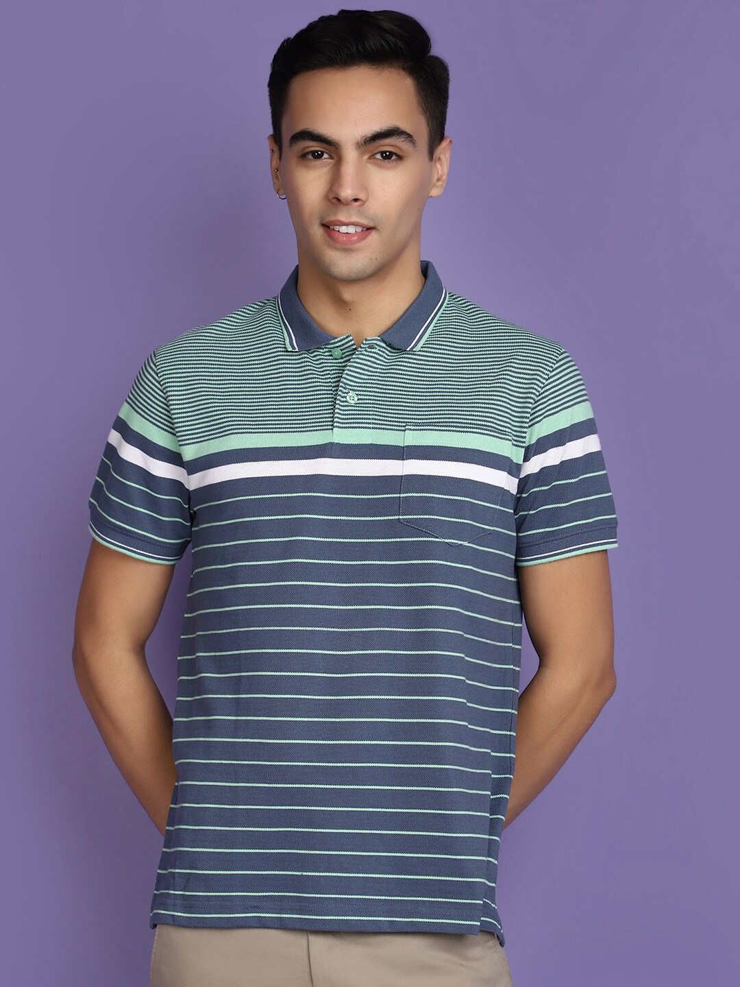 

V-Mart Striped Polo Collar T-shirt, Green