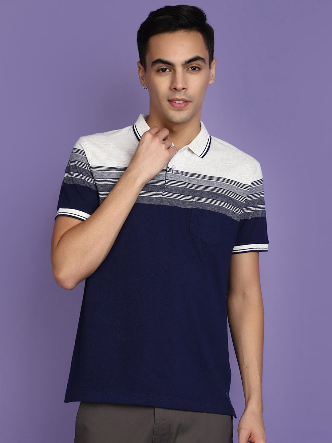 

V-Mart Striped Polo Collar Cotton T-shirt, Blue
