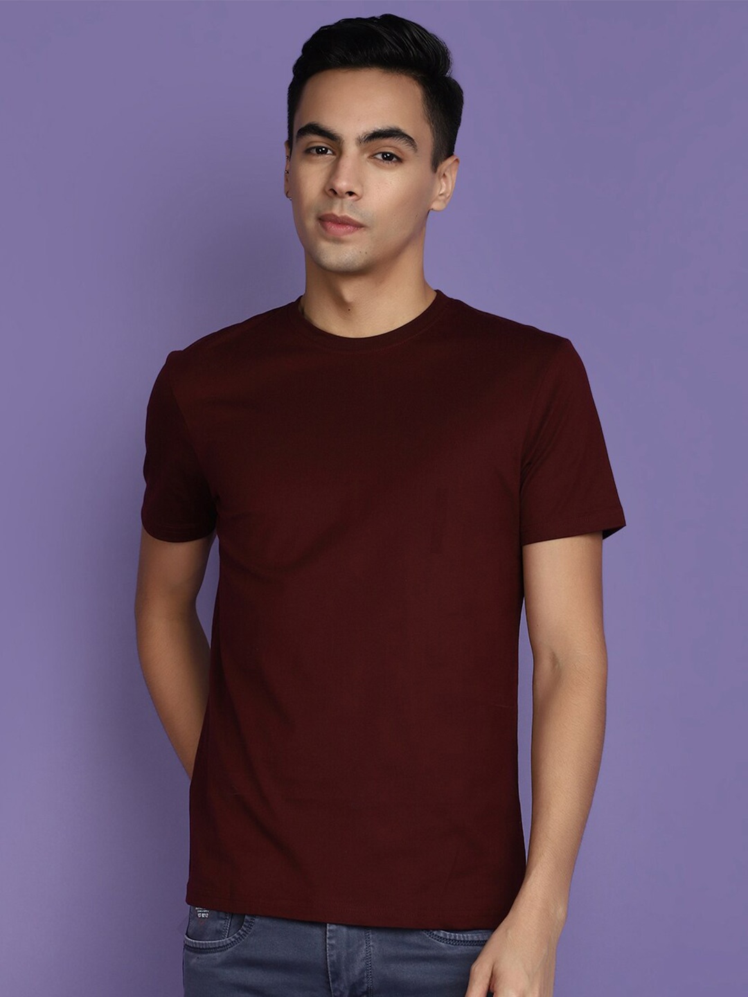 

V-Mart Round Neck Cotton T-shirt, Maroon