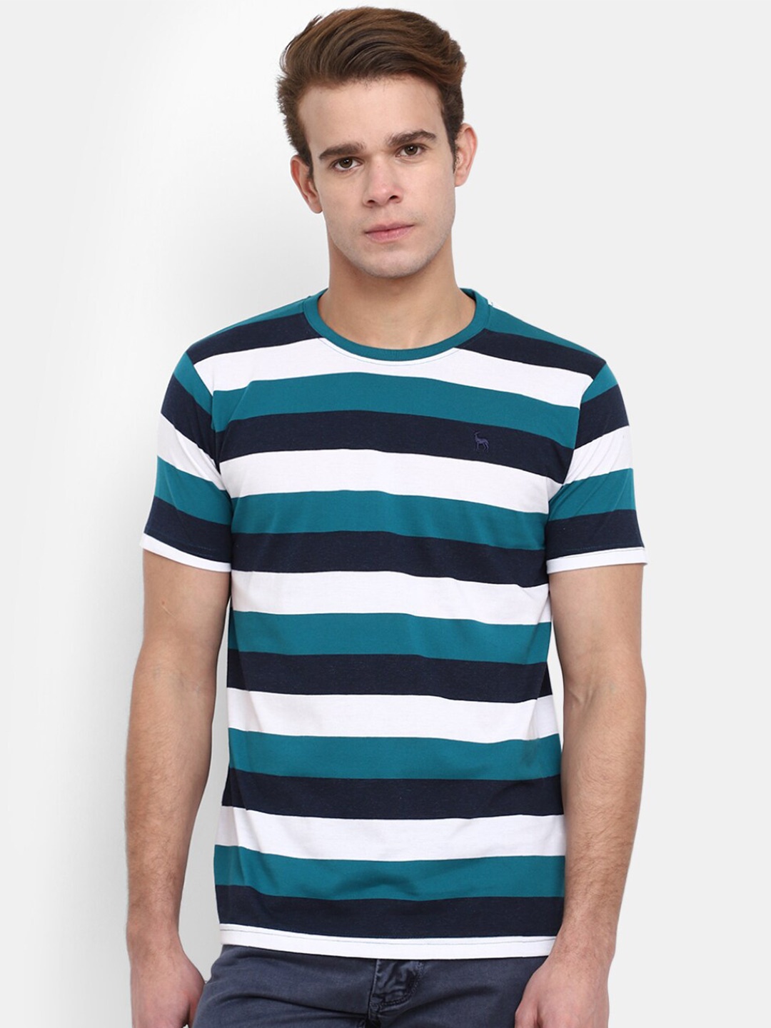 

V-Mart Horizontal Striped Cotton T-shirt, Blue