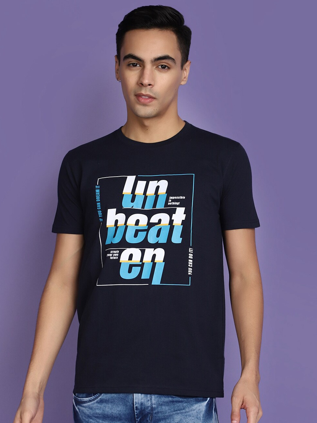 

V-Mart Typography Printed Cotton T-shirt, Black