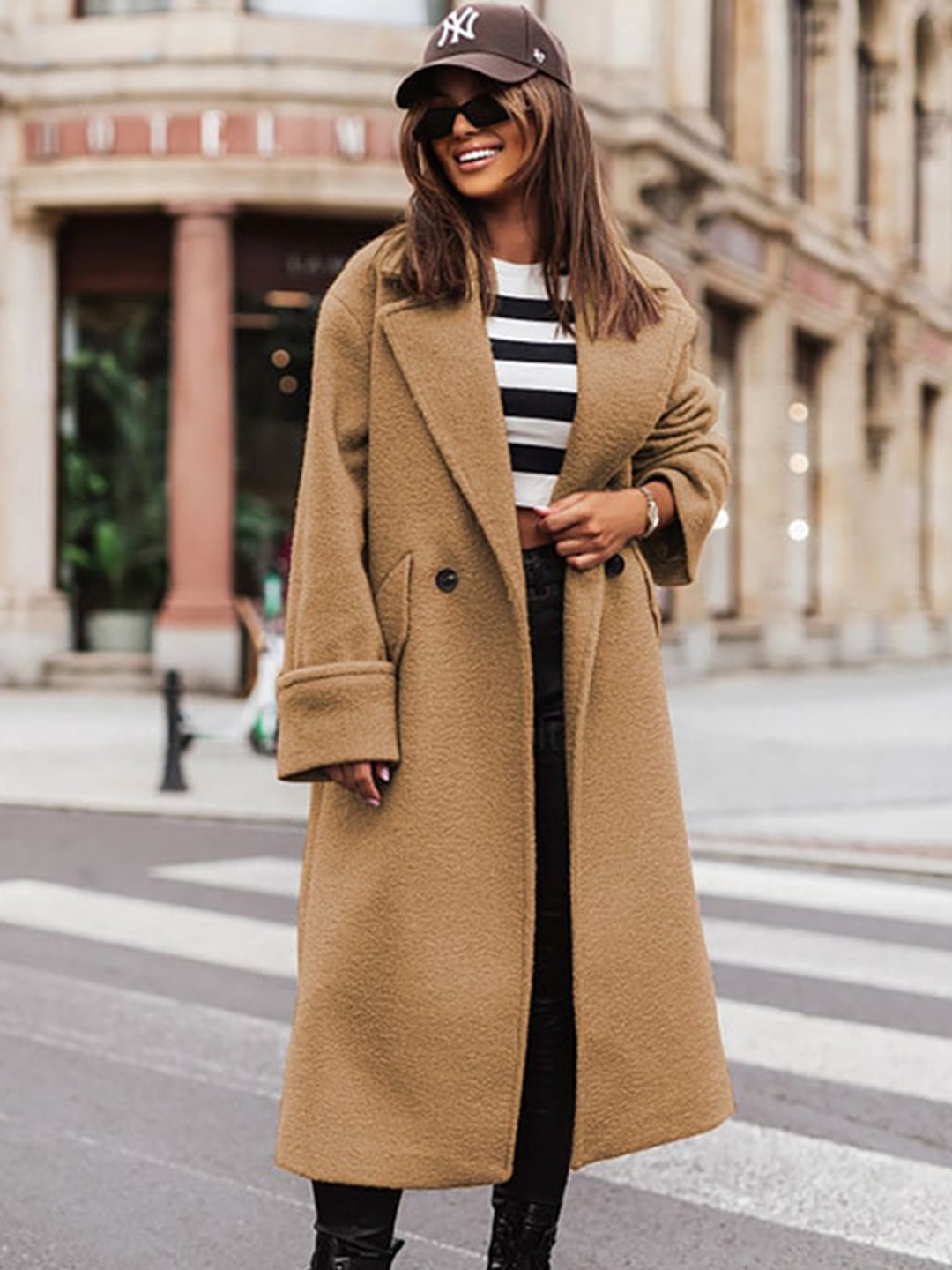 

StyleCast Khaki Coloured Single-Breasted Notched Lapel Overcoat