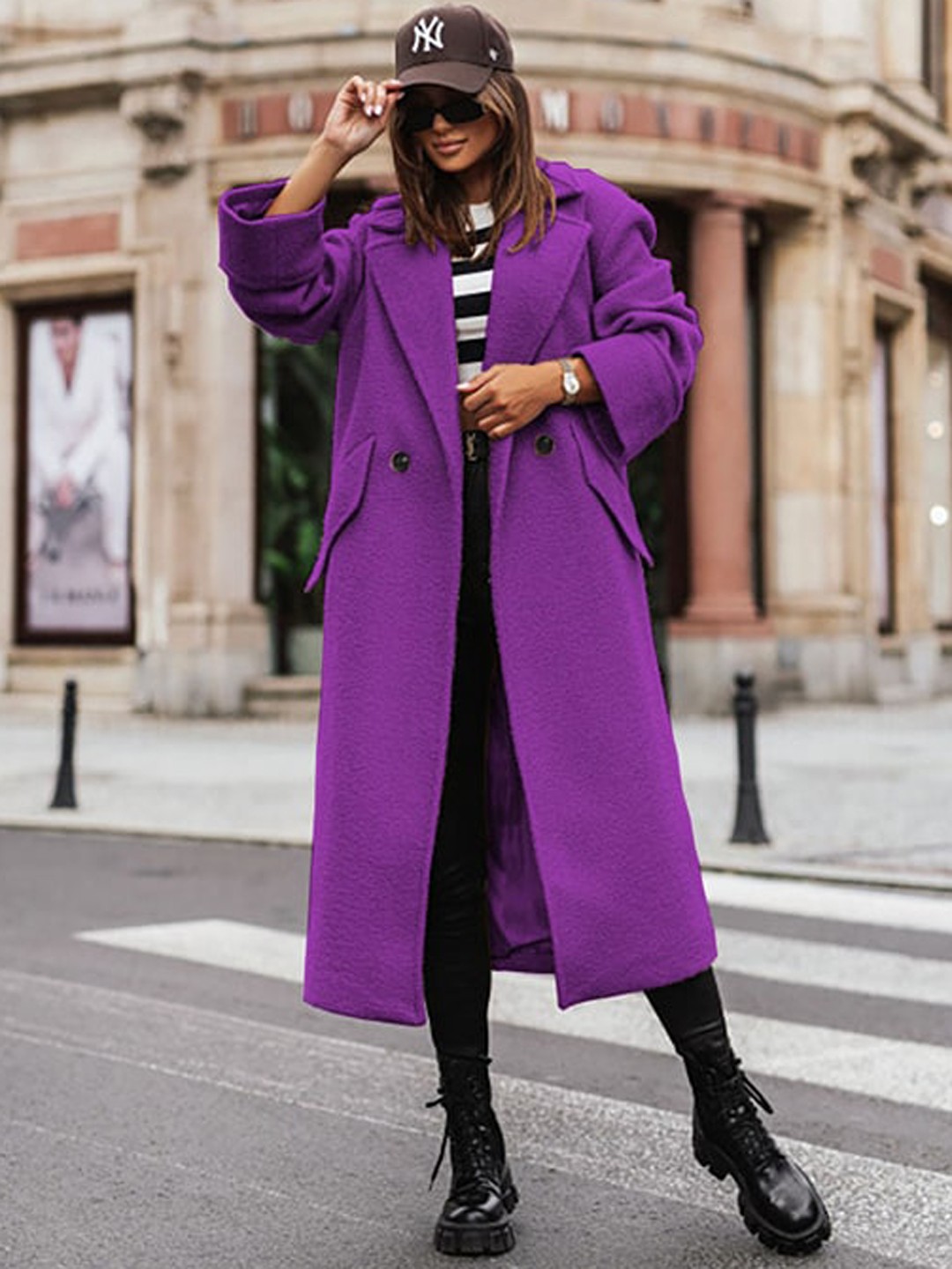 

StyleCast Purple Single-Breasted Notched Lapel Overcoat
